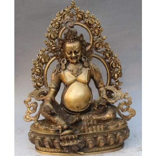 12" Tibet Buddhism Bronze Temple Yellow Jambhala Wealth God Mammon Buddha Statue