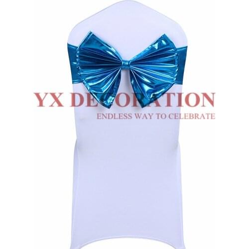 25 50 100PCS Luxury Metallic Lycra Band Spandex Chair Cover Tie Bow For Hotel Banquet Wedding Party Ceremony Decoration
