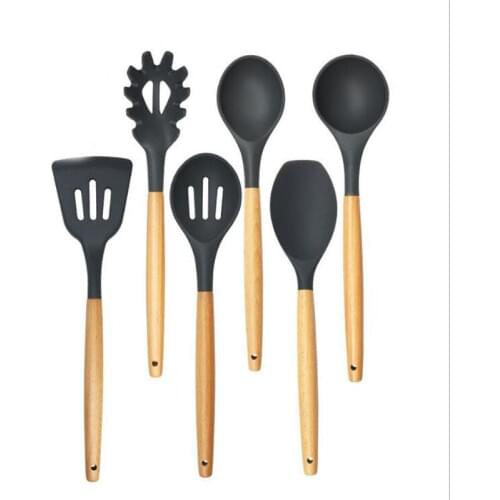 9 piece silicone cooking set with beech wood handle, kitchenware baking combination set
