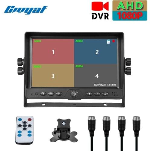 AHD 1080P 9" Quad Split Screen Monitor Built-in DVR Recorder for Truck Trailer Bus 4CH AHD Camera ​Input 360 Surround View Syste