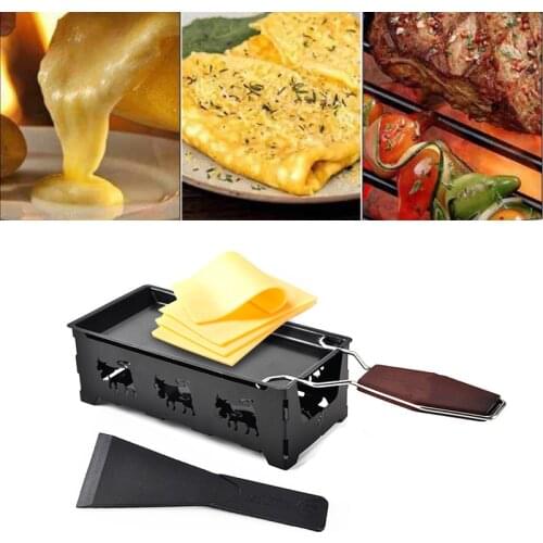 Non-stick Grill Cheese Raclette Set Griller Mini BBQ Cheese Board Baked Cheese Oven Iron Swiss Cheese cook Melter camp Pan Tray