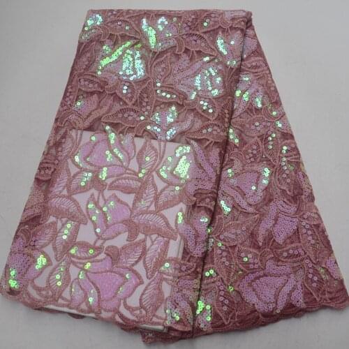 Free shipping (5yards/pc) very beautiful African sequins tulle lace dusky pink French lace fabric with embroidery FL996