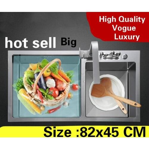 Free shipping home luxury wash vegetables large kitchen manual sink double groove 304 stainless steel vogue hot sell 820x450 MM