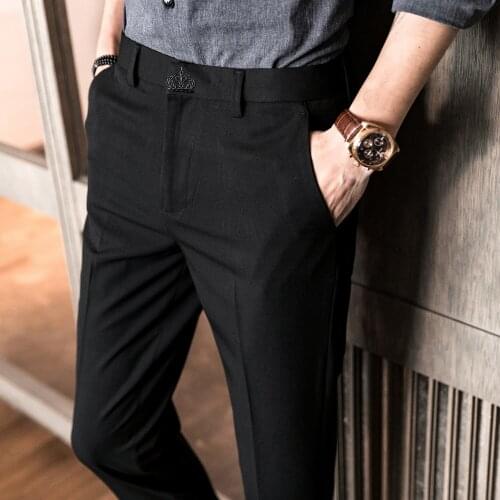 MRMT 2021 Brand New Fall/winter Mens Western Trousers Slim Casual Large Fashion Pants for Male Solid Color Nine-minute Trouser