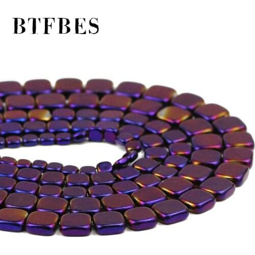 BTFBES Purple Flat Square Shape Charm Hematite Natural Stone 4/6/8MM Spacers Loose Beads For Jewelry Making Handmade Accessories