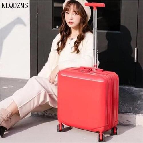 KLQDZMS 18 Inch Women Business Travel Luggage Bag ABS Fashion Rolling Suitcase Bags On Wheels PC Lightweight Suitcase