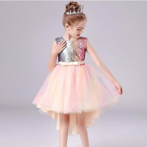 2021 Summer New Sleeveless Children Lace Color Tail Dresses For Girls Princess Dresses Large And Medium Kid Performance Dresses