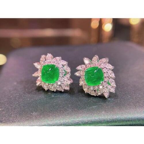 H402 Fine Jewelry Colombia 2.12ct Real 18K White Gold AU750 100% Natural Emerald Gemstones Stud Earrings for Women