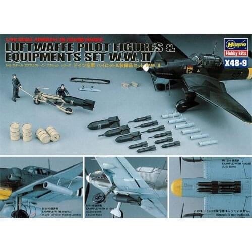 Hasegawa 36109 1/48 WWII Luftwaffe Pilot Crew Figures Armament Equipment Set Model Kit