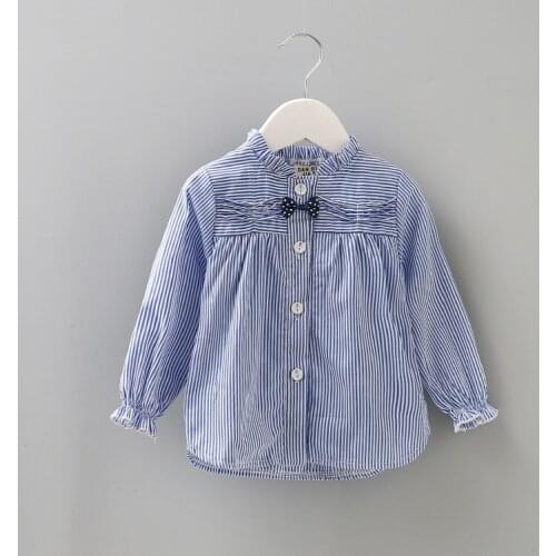 Wholesale Stripe Cotton Cotton Boy and Girl Long Sleeve Shirt Childrens Refreshing Clothing with Bowknot and Button
