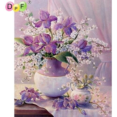 Artistic Painting Purple flowers and Vase diamonds adornment series diamond embroidery cross-stitch embroidered free shipping