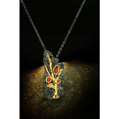 Dainty Female Red Crystal Pendant Necklace Charm 14KT Black Gold Chain Necklaces For Women Vintage Tree Wedding Party Necklace