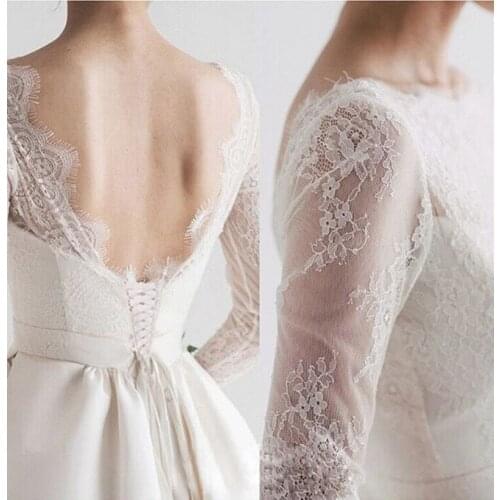 The new 2021 model Elegant O-Neck Long Sleeve Sheer Lace Vintage Satin Bride Dress Wedding Gown Party Dress Свадебн плат