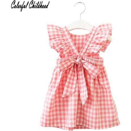 Toddler Girls Summer Dress Baby Fly Sleeve Bow Kids Party plaid Christmas Princess Dresses For Girls Children Clothes vestidos