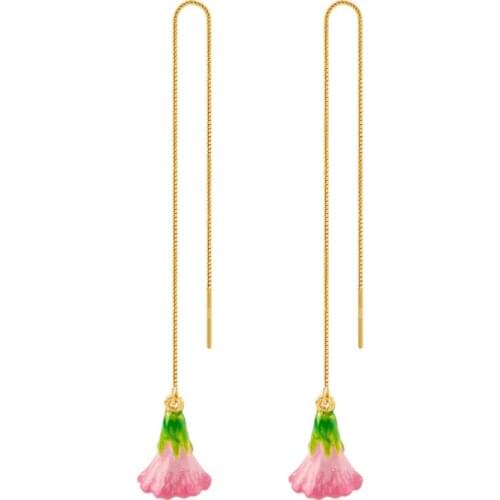 Summer Girl Flower Bud Ear Line Female Korean Version of Small Fresh Flower Earrings Temperament Long Earrings Show Thin Face