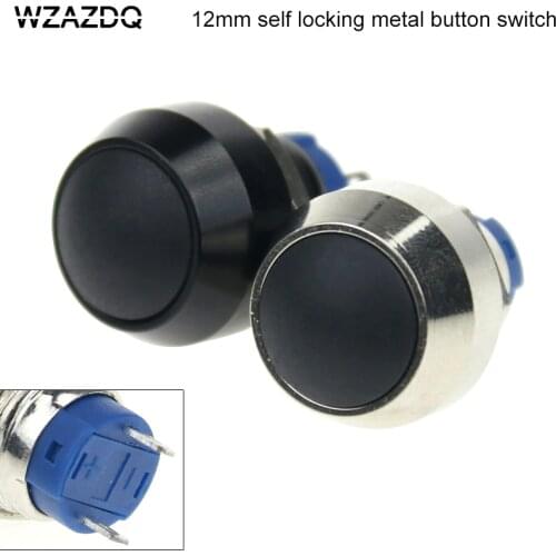 Small button big head 12mm metal button switch self-locking round head oxidized black two foot waterproof power switch
