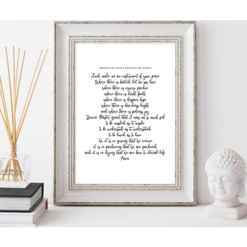 Saint Francis of Assisi Prayer Quote Print Christian Scripture Wall Art Canvas Painting Lord Poster Black White Picture Decor