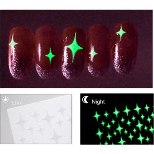 3Pcs/Set Nail Stickers Various Shapes DIY Good Adhesion Manicure 3D Heart Star Luminous Nail Decals for Beauty