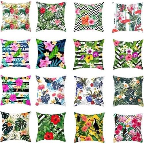 Pillowcase Tropical Flowers Decorative Pillow Cushion Covers Peach Skin Throw Pillows Cover for Bed Sofa Home Decor 45*45cm/Pc