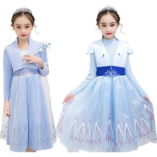 Girls New Elsa 2 Dress up Snow Queen Costume Kids Winter Warm Cosplay Party Elza Princess Dresses Child Christmas Fancy Clothes