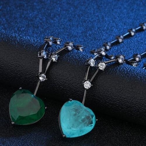 Zlxgirl jewelry luxury brand Water drop Love heart shape blue green cubic zircon pendant and necklace high quality women neclace