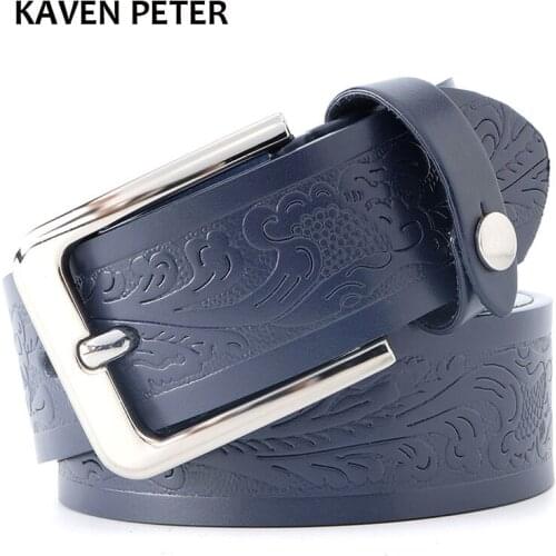 Floral Print Belt For Men Genuine Leather Belts 4.0 cm Strap Width Casual Leather Men Belts Black Color Dark Brown Dark Blue