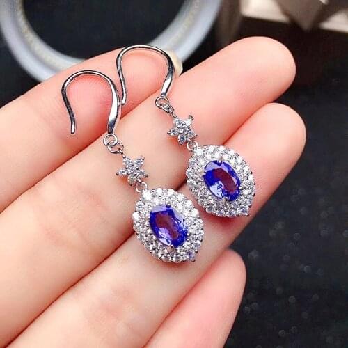 Luxury tanzanite drop earrings for wedding 5mm*7mm natural VVS grade tanzanite hook earrings solid 925 silver tanzanite jewelry