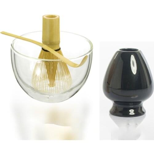 Most Popular Matcha Tea Kit Organic Bamboo Matcha 100 Prongs Chasen Scoop 540ml Double Walled Glass Matcha bowl and Whisk holder