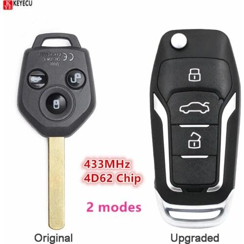KEYECU 433MHz 4D62 Chip Origianl/ Upgraded Flip Folding 3 Button Remote Key Fob key for Subaru Forester 2008 2009 2010 2011 2012