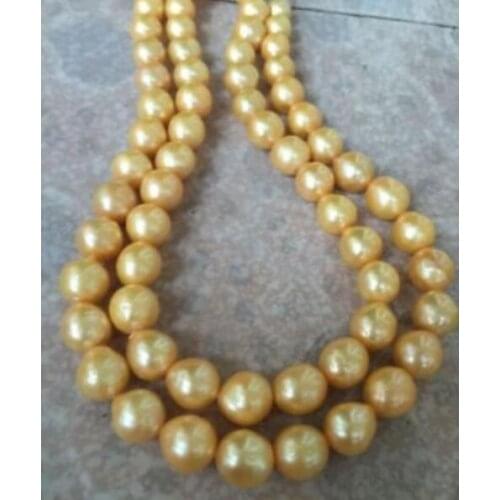 Gorgeous 12-14 mm natural gold baroque pearl necklace 36" 50"