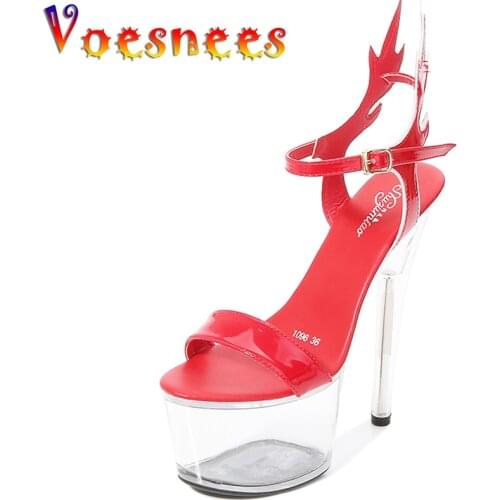Voesnees Women Sexy Show Sandals Platform Transparent Flame Wing Heels Stripper Heels Girls Shoe for Party Club Shoe Sandals