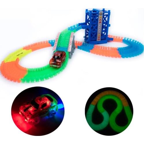 Glowing Race Track Bend Flex Flash in the Dark Assembly Car Toy Glow Tracks Racing Track Set Of Elevator And Ramp