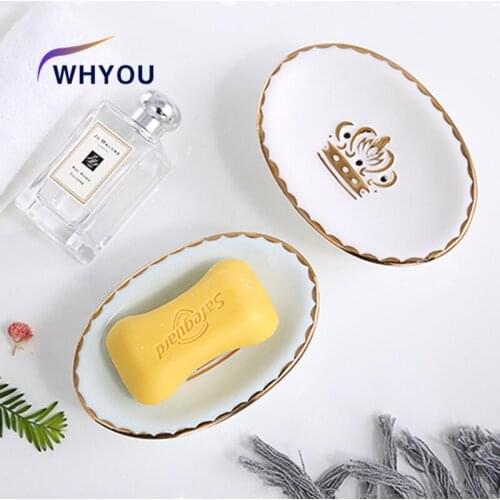 NEWYEARNEW 1pcs Ceramic Soap Box Dish Tray Hotel Rack European Draining Creative Oval Bathroom Decoration Gifts