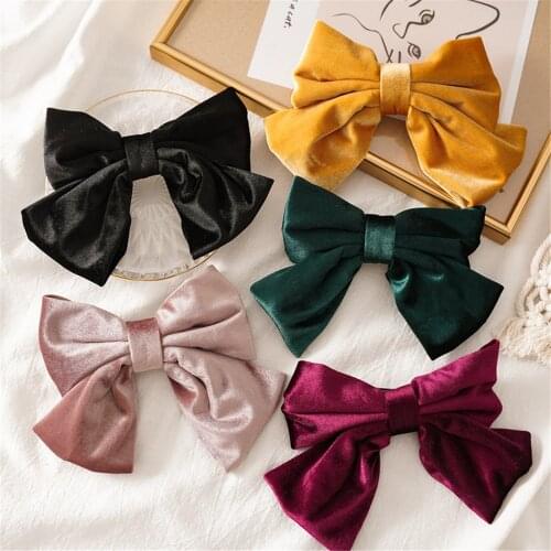 Fashion Big Cloth Bows Hair Clips Sweet Bowknot Barrette Solid Hairpin Headwear Ladies Velvet Hair Accessories