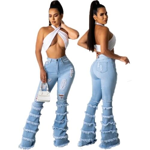 Y2K Flared Pants Super Stretch Jeans Slim Trousers Plus Size Ripped Jeans Stitching Casual High Waist Jeans Women Jeans Pants