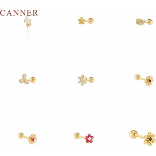 CANNER Earrings For Women 925 Sterling Silver Pendientes Petal Sunflower Leaf Piercing Stud Earrings Zircon Jewelry Joyero 1pc