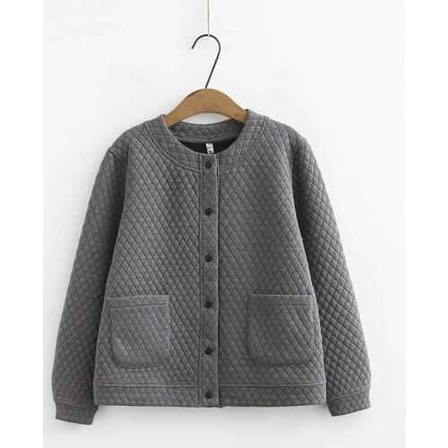 Add Cotton Womens Coat Spring Autumn Winter Retro Thick Warm Jacket Round Neck Single-breasted Plus Size Women Coats Overcoat
