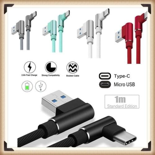 1M braided cable type C & Micro USB & lightning 90 degree charger cable durable product
