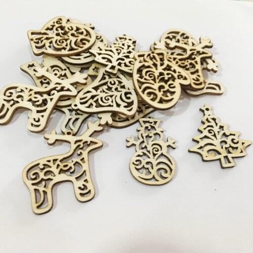 10pcs Unfinished Wood Christmas Ornaments Wooden Santa Snowman Snowflake Reindeer Cutouts Xmas Wooden Embellishments Tags