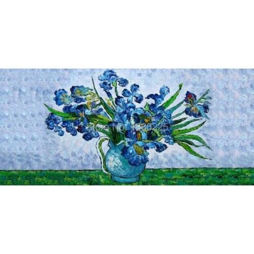 100% Hand painted Van Gogh Imitation Painting on Canvas Blue Flower Oil Painting for Living Room or Wedding Decoration Picture