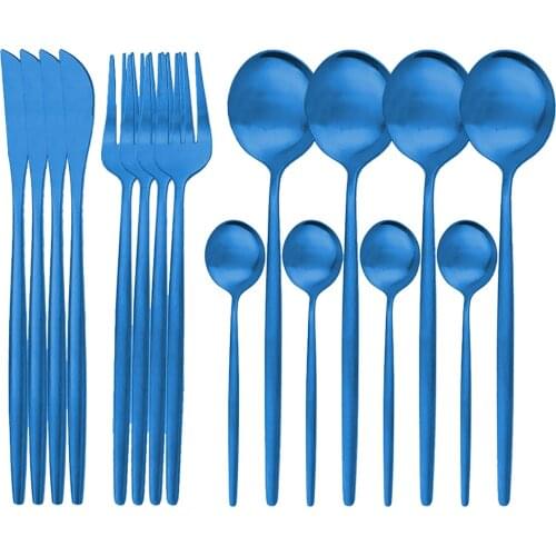 16Pcs/Set Dinnerware Set 304 Stainless Steel Blue Matte Cutlery Set Knife Fork Set Flatware Tableware Silverware Drop Shipping