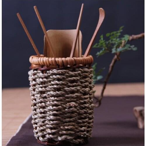 2017 Creative straw knitted Brush pot of tea tube inserted pen container bamboo kung fu tea accessories