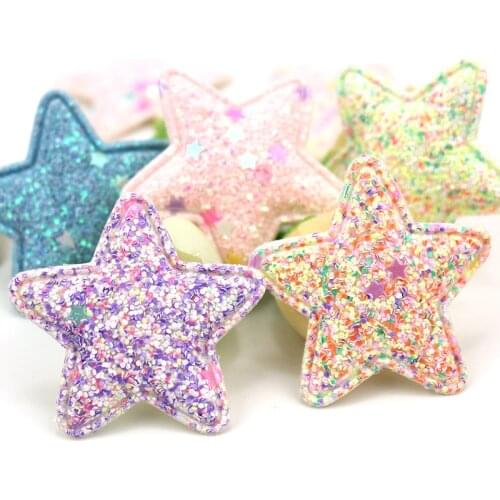 30Pcs 4cm Colourful Glitters Star Padded Appliques For Kids Handmade Headwear Hairpin Shiny Craft Decoration Accessories
