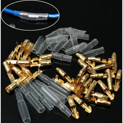 50 Set 3.9mm Motorcycle Brass Bullet Connector Terminal Male & Female With Cover