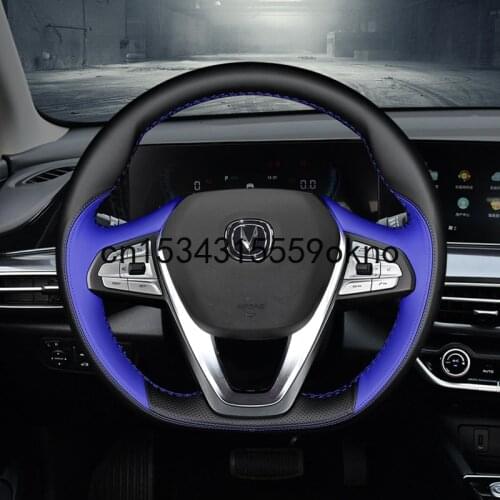 DIY Car Steering Wheel Cover For Changan CS35plus Eado CS55 CS15 CS85 Interior Accessories Blue Black Leather Sewing