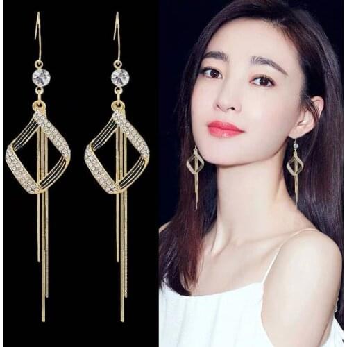 XIYANIKE Elegant Party Rhombus Square Pendant Tassel Earrings Long Golden Earrings Fashion Jewelry For Women Brincos 2020