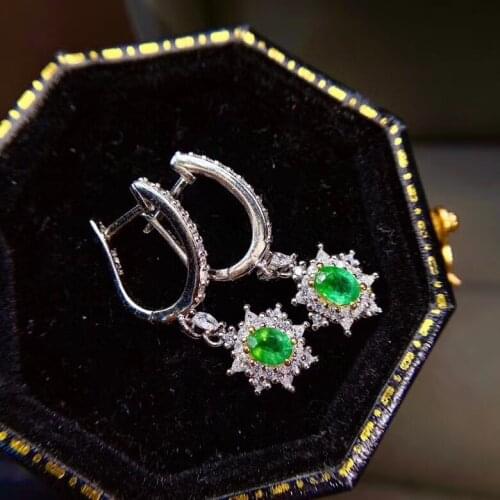 Elegant round Princess Dai Natural green Emerald drop earrings 925 silver natural gemstone earrings women wedding gift jewelry