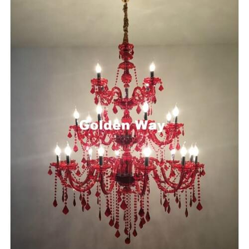 European Modern Luxury RED Crystal Chandelier lighting 24L LED D110CM H120cm Modern Crystal Living Room Hotel Lobby Chandelier