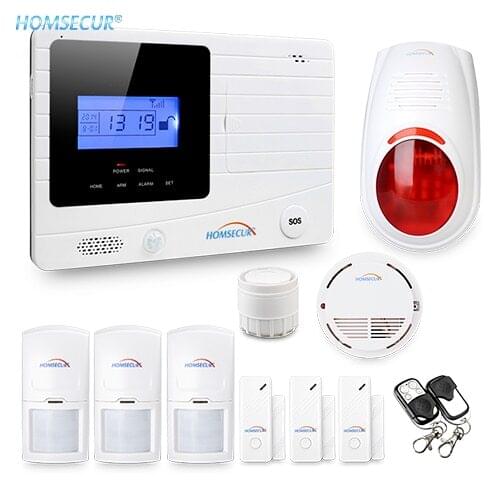 HOMSECUR LCD Wireless&wired GSM Home Security Alarm System +Wireless Flash Siren