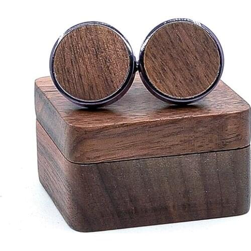 Delicate Craft Real Wood Small Cufflinks Case Luxury Button Storage Display Box for Mens Shirt and Sleeve